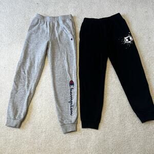 Champion Youth Large Powerblend Fleece Jogger Sweatpants Bundle - Gray and Black